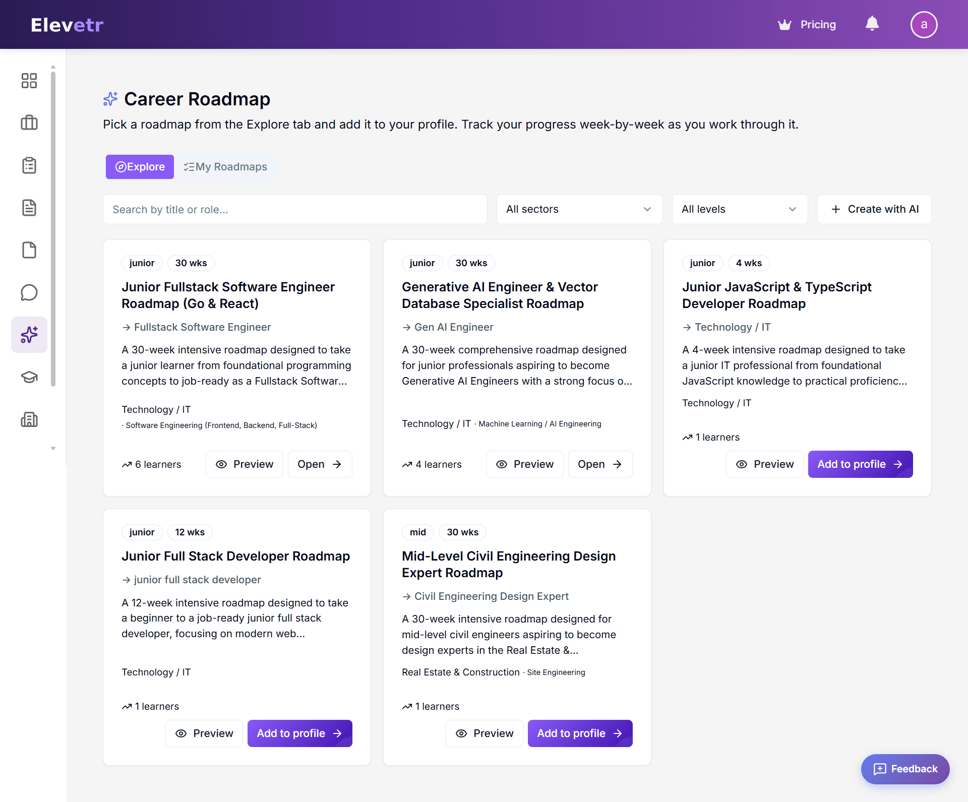 Elevetr career roadmap library